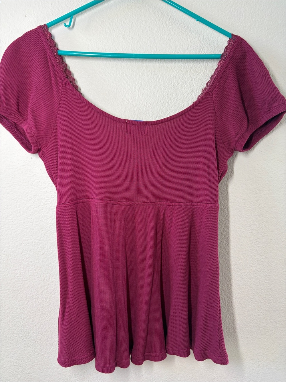 Lace-Trim Short Sleeve Tee - Raspberry - Picture 8 of 8